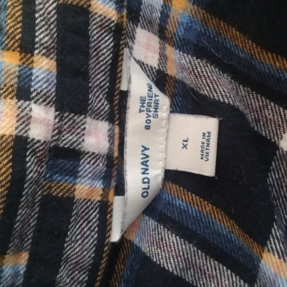 Old Navy Womens The Boyfriend Shirt Button Front Plaid Navy Flannel Size Xl - Picture 4 of 8